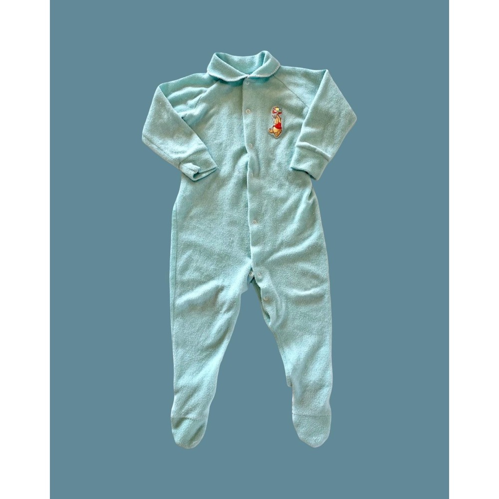 Vintage Winnie the Pooh Fleece Footed Pajamas, Teal Sleeper, 18 Months